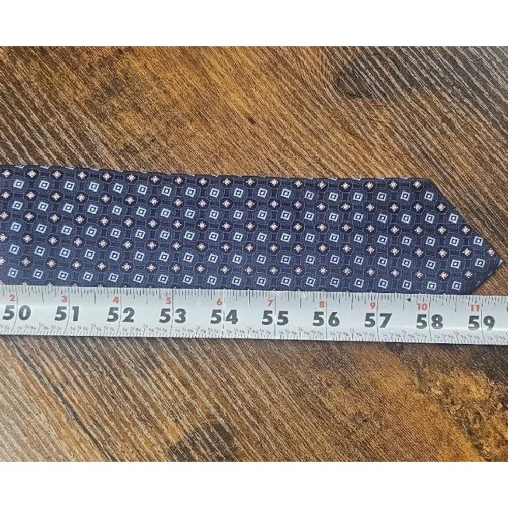 ETON MEN'S 100% Silk Neck Tie Navy Blue Geometric Pink Luxury NWT